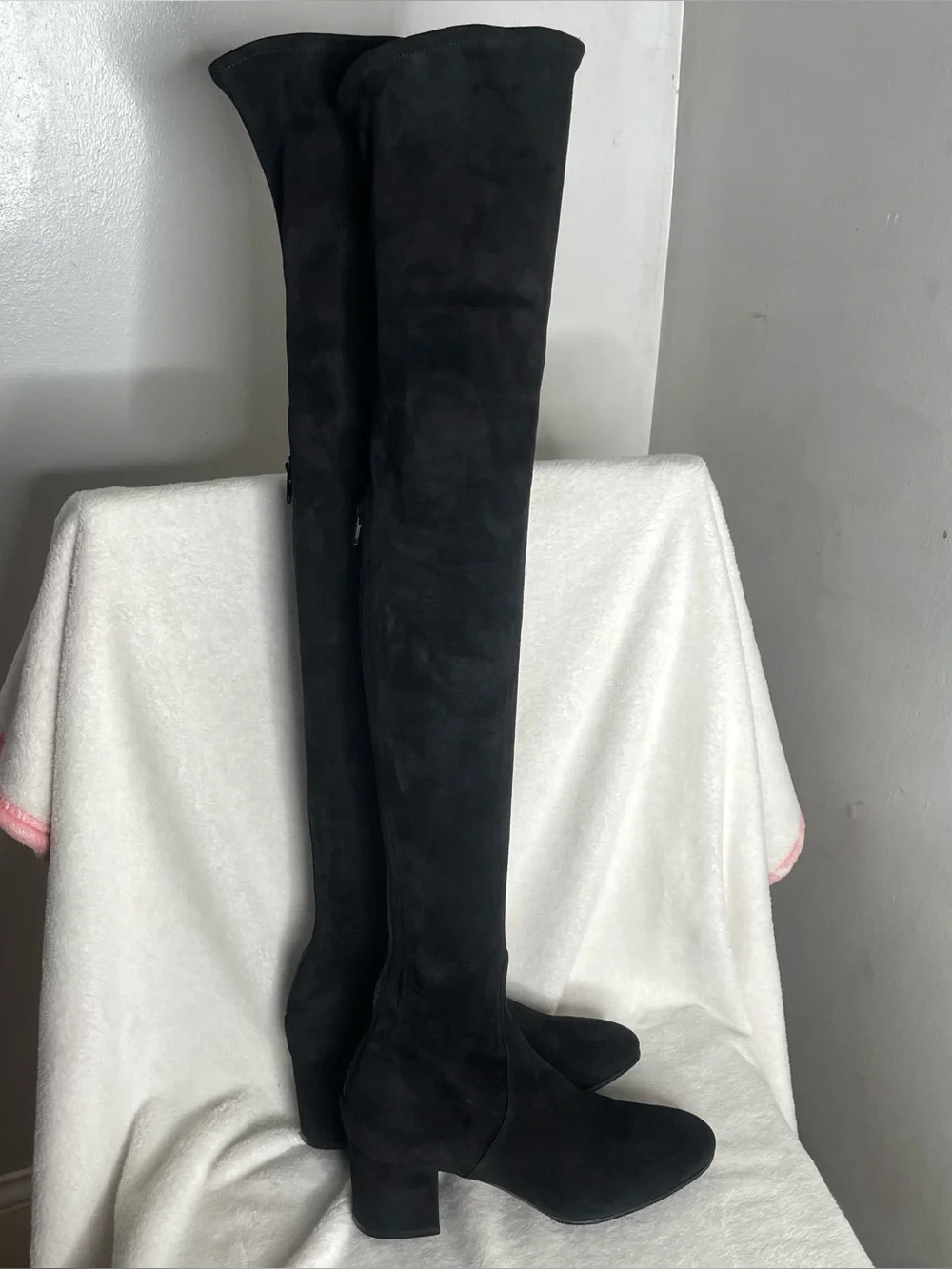 VALENTINO GARAVANI Black Suede Over The Knee Block Heel Boots Women Size 38.5